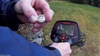 Teknetics Eurotek Pro metal detector Canadian coin testing in Gibsons BC [upl. by Ymmot]