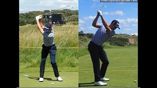 Justin Thomas golf swing  Long Iron faceon amp downtheline July 2017 [upl. by Elokcin]