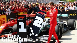 Sebastian Vettel moves No 1 board away from Hamiltons car after losing Canadian GP [upl. by Aleedis]